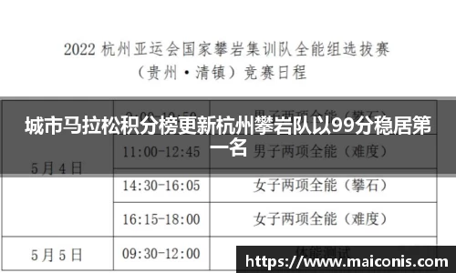 城市马拉松积分榜更新杭州攀岩队以99分稳居第一名